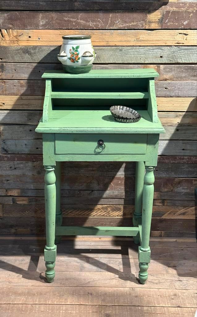 Brocante schrijftafeltje - groen  - landelijk, Huis en Inrichting, Bureaus, Gebruikt, Bureau, Ophalen