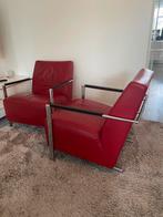 2 rode leren Harvink design fauteuils, Design, Metaal, 75 tot 100 cm, Zo goed als nieuw