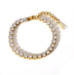 Stainless steel tennis armband rhinestone Ziva goud (17+6cm), Verzenden, Nieuw, Goud, Overige materialen
