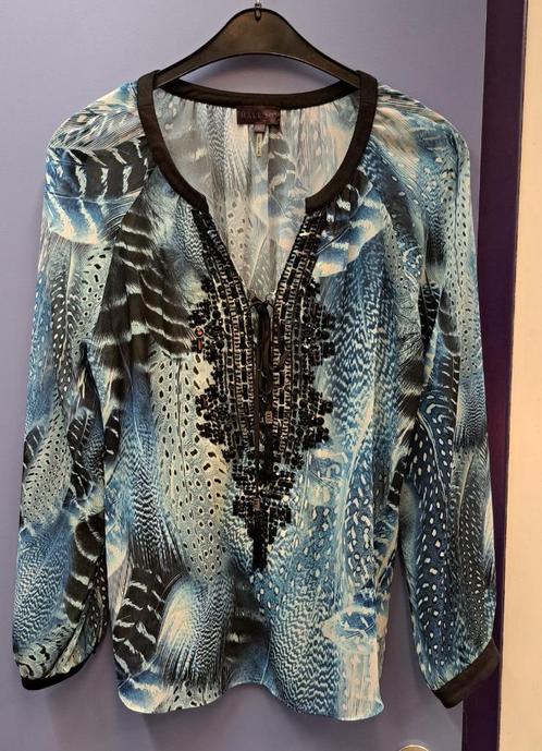 Hale Bob tuniek / blouse blauw + zwarte kralen mt M nr 43693, Kleding | Dames, Blouses en Tunieken, Zo goed als nieuw, Maat 38/40 (M)