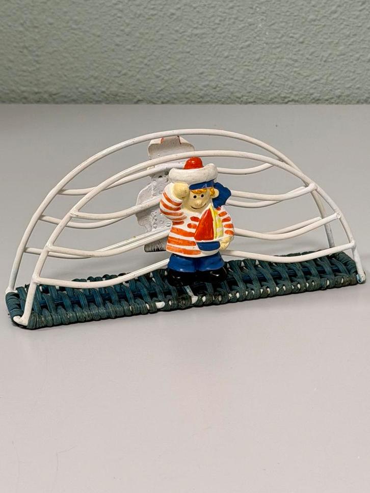 Vintage servettenhouder – maritiem – zeeman – metaal & rotan, Antiek en Kunst, Curiosa en Brocante, Ophalen of Verzenden