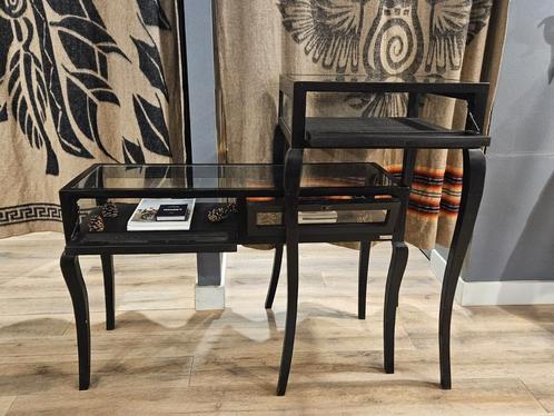 Pols Potten teak curved sidetables, Huis en Inrichting, Tafels | Sidetables, Zo goed als nieuw, Rechthoekig, Teakhout, Glas, Ophalen