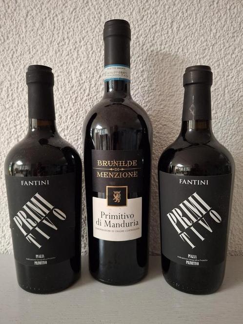 3x Primitivo (2x Fantini Puglia & 1x Brunilde di Menzione, Verzamelen, Wijnen, Nieuw, Rode wijn, Italië, Vol, Ophalen of Verzenden