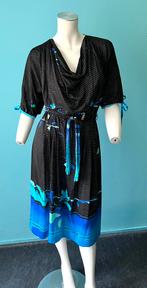Vintage jaren 80 jurk zwart/blauw maat 38, Kleding | Dames, Jurken, Maat 38/40 (M), Verzenden, Zwart, Vintage