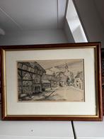 Prent tekening van Ootmarsum Wim Riem 42x32 met lijst, Ophalen