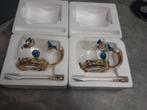 2 thee mokken met lepels glas met emaille vlinder roos, Glas of Glazen, Ophalen of Verzenden, Overige stijlen, Glas
