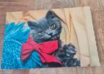 Schattig grijs katje met een rode strik (ansichtkaart), Verzenden, 1980 tot heden, Ongelopen, Hond of Kat