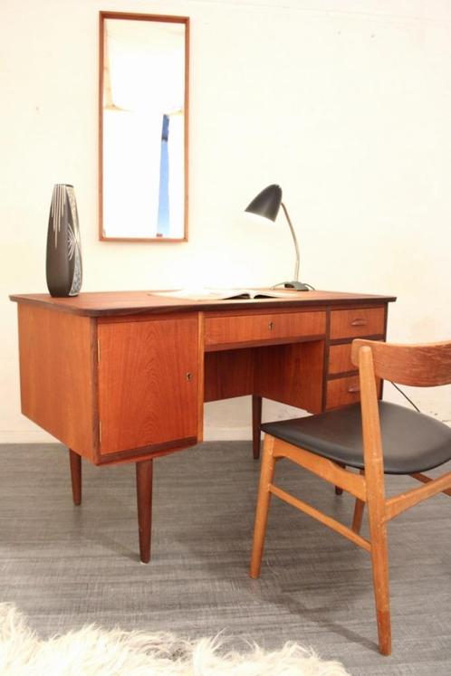 Deens jaren 50 60 teakhouten vintage design bureau, Huis en Inrichting, Bureaus, Gebruikt, Ophalen of Verzenden