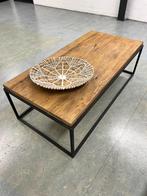 SALONTAFEL zwart staal met houten blad 140x70 cm, Ophalen, 100 tot 150 cm, 50 tot 100 cm, Zo goed als nieuw