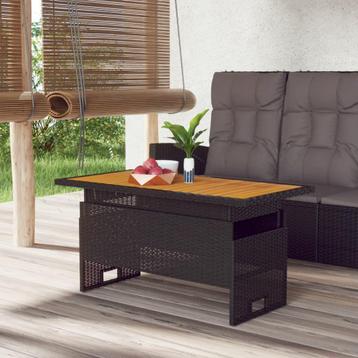 Tuintafel 100x50x43/63 cm acaciahout en poly rattan zwart beschikbaar voor biedingen