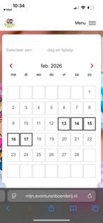 4 ticket kies zelf 15,16,17 feb,avonturenboerderij fien teun, Twee personen, Ticket of Toegangskaart