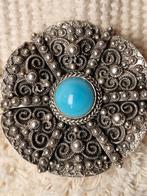 zilveren broche met Turquoise, 4 tot 7 cm, Verzenden, Zo goed als nieuw, Met edelsteen