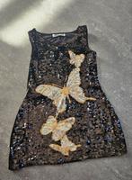 Meisjes glitter pailletten jurk feestjurk vlinders goud 104, Meisje, Ophalen of Verzenden, Zo goed als nieuw, Jurk of Rok
