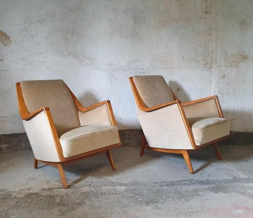 vintage fauteuils bank deens design, Huis en Inrichting, Fauteuils, Gebruikt, Hout, Stof, 125 cm of meer, Minder dan 75 cm, Ophalen