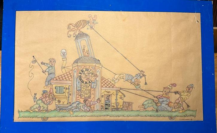 Práchtige tekening Bergen op Zoom, vastenavond BoZ, Antiek en Kunst, Kunst | Tekeningen en Foto's, Ophalen