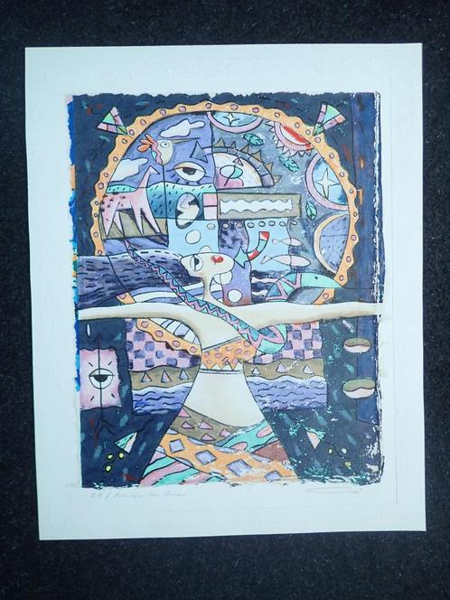 Wim Heesakkers (1950) zeefdruk over view the aura, Antiek en Kunst, Kunst | Litho's en Zeefdrukken, Ophalen of Verzenden