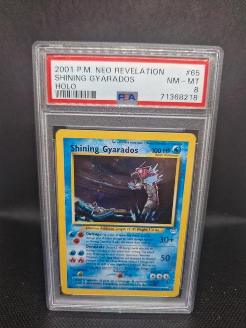 Shining Gyarados Double Holo Error Neo Revelation PSA 8, Hobby en Vrije tijd, Verzamelkaartspellen | Pokémon, Zo goed als nieuw