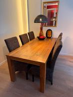 Zes eetkamerstoelen met hoge leuning, Huis en Inrichting, Stoelen, Ophalen, Bruin, Zo goed als nieuw, Stof