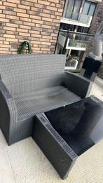 Tuinset bank, tafel en twee stoelen met kussens, Tuin en Terras, Ophalen, 4 zitplaatsen, Kunststof, Gebruikt