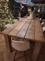 Steigerhouten eettafel 220x90 met 6 stoelen, Huis en Inrichting, Tafels | Eettafels, Ophalen, Gebruikt, Rechthoekig, 50 tot 100 cm