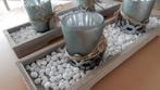 Decoratieve set waxinelichthouders in houten bakje, Ophalen, Overige materialen, Crème, Zo goed als nieuw