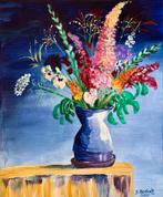 ‘Prachtig bloemen boeket’, ingelijst, Antiek en Kunst, Kunst | Schilderijen | Modern, Ophalen of Verzenden