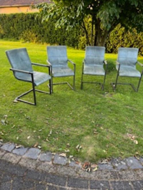 4 leren eetkamer stoelen, Huis en Inrichting, Stoelen, Gebruikt, Vier, Leer, Blauw, Ophalen