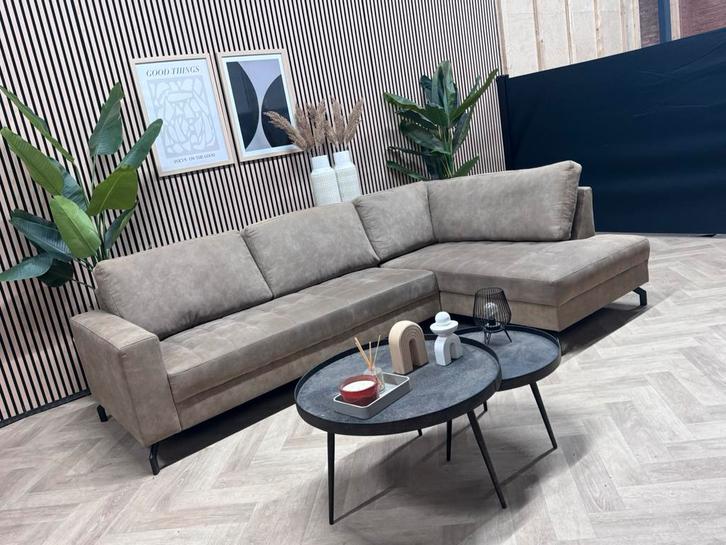 Troubadour Trendy Hoekbank Microleer - Taupe - 280 x 180, Huis en Inrichting, Banken | Bankstellen, Zo goed als nieuw, Hoekbank