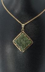 Jade Nefriet bloem 14k gouden handgemaakte ketting hanger, Voordeelsieraden, Ophalen of Verzenden, Zo goed als nieuw, Info@voordeelsieraden.nl