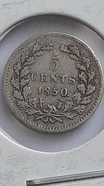 5 cent 1850 Willem III, Zilver (3), Postzegels en Munten, Munten | Nederland, Ophalen of Verzenden, Koning Willem III, 5 cent