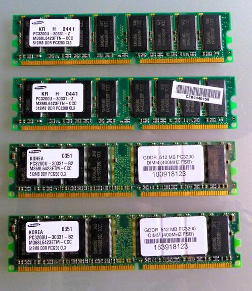 Samsung PC geheugen kaartjes 4 x 512 Mb, Computers en Software, RAM geheugen, Gebruikt, Desktop, 1 GB of minder, DDR, Ophalen