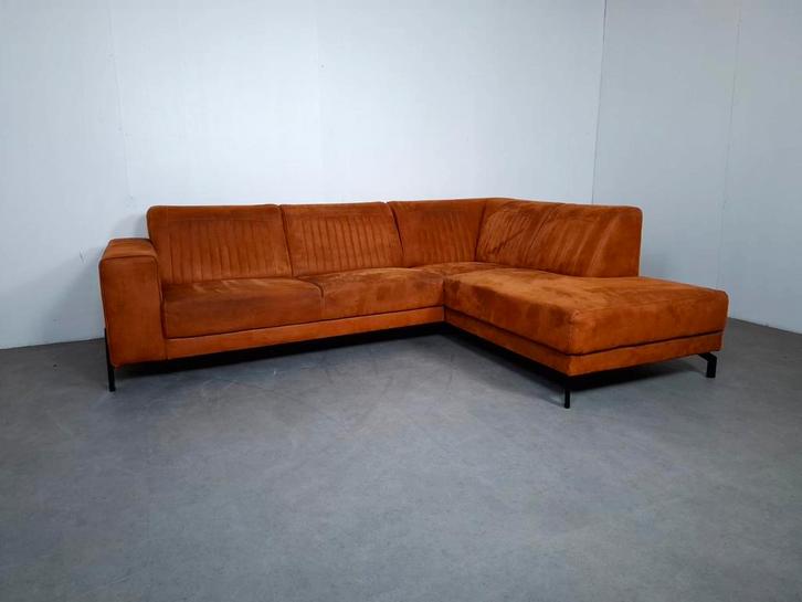 Strakke Cognac Hoekbank | GRATIS BEZORGING | Gereinigd, Huis en Inrichting, Banken | Bankstellen, Zo goed als nieuw, Hoekbank