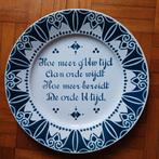 Delfts blauw bord met spreuk, Ophalen, Porselein of Keramiek, Schaal, Rond