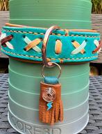 Turquoise halsband cognac nappa voering rosé goud 34-40, Ophalen of Verzenden, Handgemaakt, Nieuw