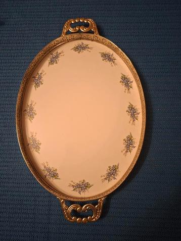 Ovale vintage dienblad met bloemmotief vergeet mij nietjes beschikbaar voor biedingen