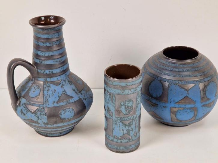 Vintage ankara carstens set vaas w. Germany ‘60, Huis en Inrichting, Woonaccessoires | Vazen, Gebruikt, Blauw, Minder dan 50 cm