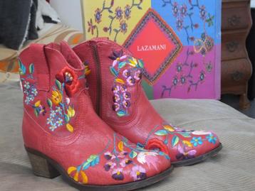 laarsjes LAZAMANI 37 rood geborduurd leer leder beschikbaar voor biedingen