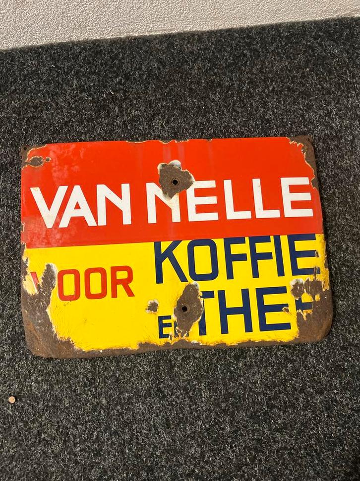 Oud Emaille Reclamebord Van Nelle Koffie en thee, Verzamelen, Merken en Reclamevoorwerpen, Gebruikt, Reclamebord, Ophalen