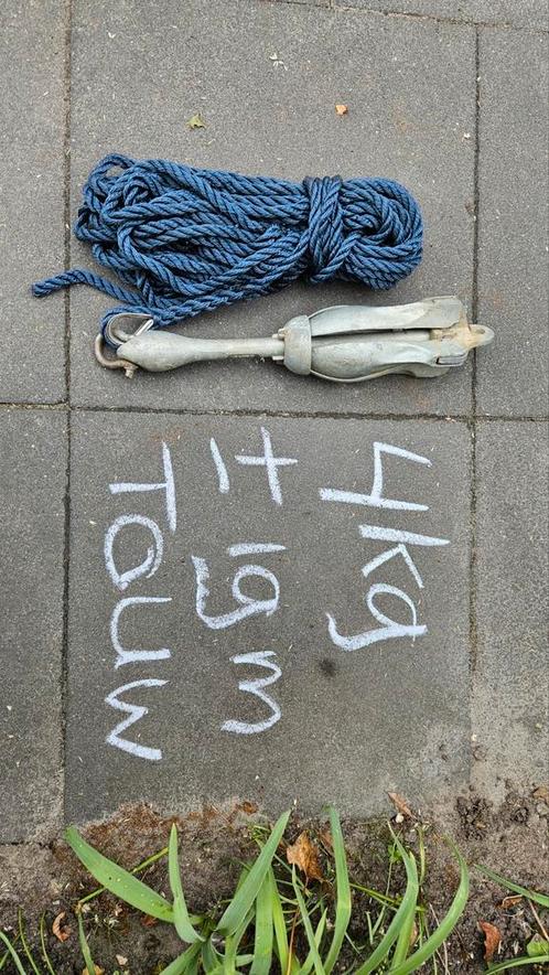 Anker 4kg. Met 19m touw netjes goeie set., Watersport en Boten, Accessoires en Onderhoud, Overige typen, Ophalen of Verzenden