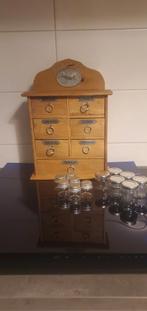 Vintage Kruidenkastje met 7 Lades en 12 glazen kruidenpotjes, Huis en Inrichting, Ophalen