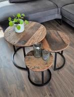 Salontafels mangohout, set van 3, 50 tot 100 cm, Rond, Zo goed als nieuw, Minder dan 50 cm