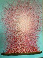 Schilderij Kare Design lichtblauw en roze bloemen 160 x 120, Antiek en Kunst, Kunst | Schilderijen | Abstract, Ophalen
