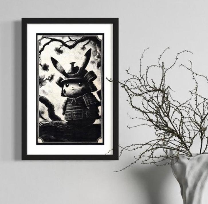 Kunstwerk Pikachu (Pokemon) Pikachu samurai, Antiek en Kunst, Kunst | Overige Kunst, Ophalen of Verzenden