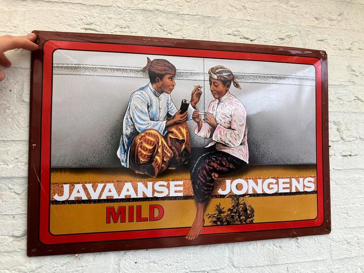 Vintage Javaanse Jongens reclamebord sigaretten shag, Verzamelen, Merken en Reclamevoorwerpen, Gebruikt, Reclamebord, Ophalen of Verzenden