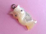 jwg Vintage 60 70s parelmoer uil uiltje ketting hanger wit, Sieraden, Tassen en Uiterlijk, Antieke sieraden, Verzenden, Overige materialen