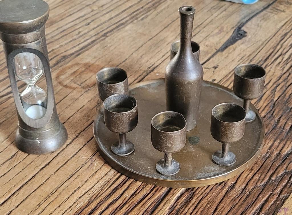 Bronzen Zandloper & Miniatuur Drankset, Ophalen of Verzenden