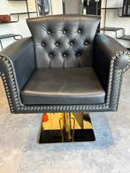 Zwarte Lederen Kappersstoel met Gouden Voet, Huis en Inrichting, Stoelen, Ophalen, Zwart, Nieuw, Leer