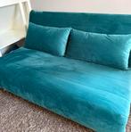 2persoons slaapbank, groen velours, Ophalen, Tweepersoons, Zo goed als nieuw, 120 cm