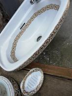 Kleine wastafel, groot fonteintje prachtig goudkleurig decor, Antiek en Kunst, Ophalen