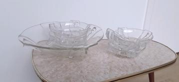 Vintage glazen schalen set, 1 grote en 6 kleine schaaltjes 